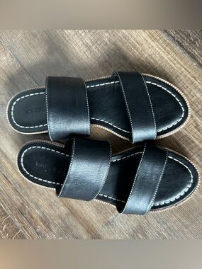 Bernardo Black Slide Sandals with White Stitching